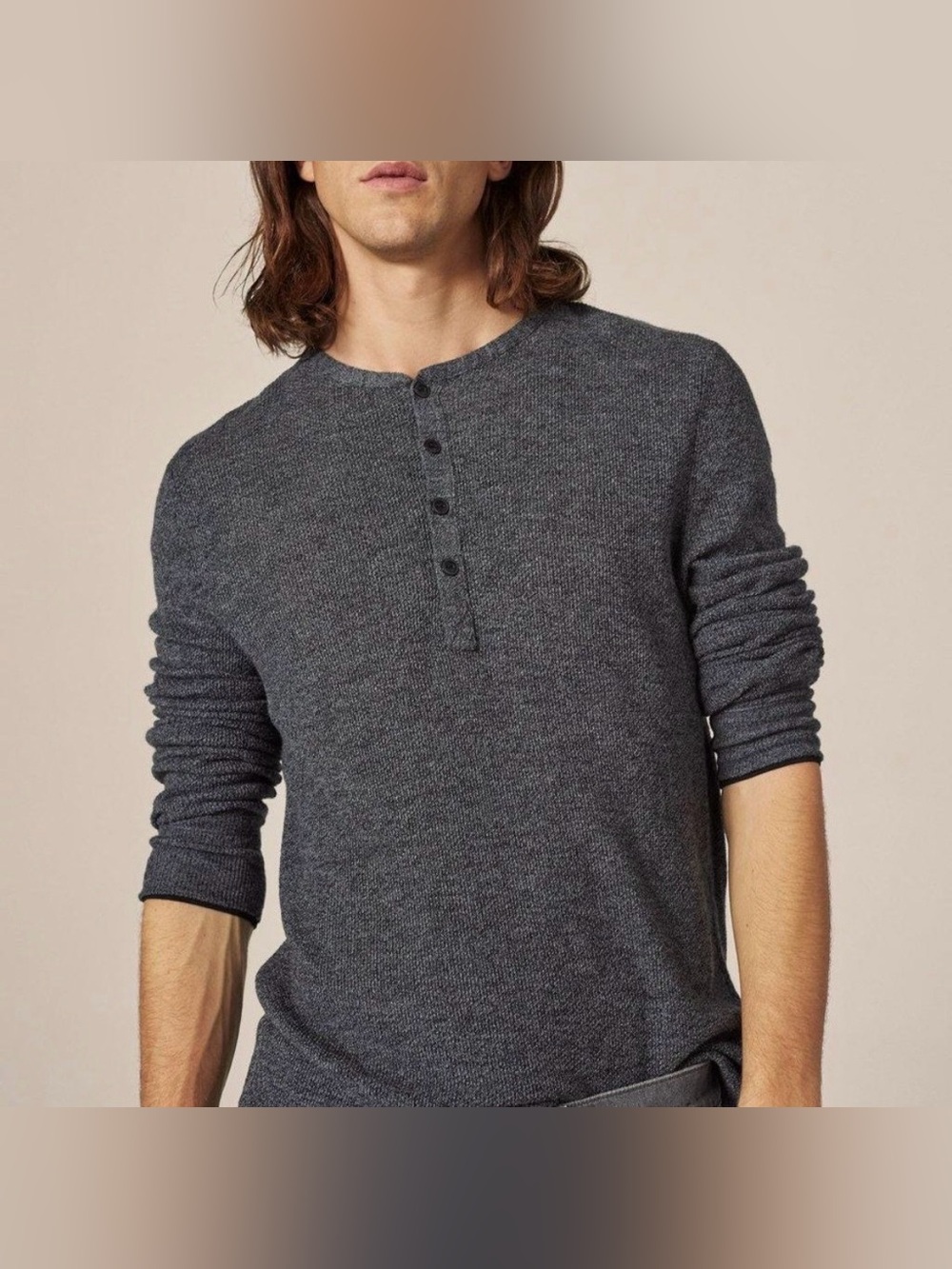 rag & bone Giles Fine Merino Wool Henley - Dark Charcoal Grey | Small